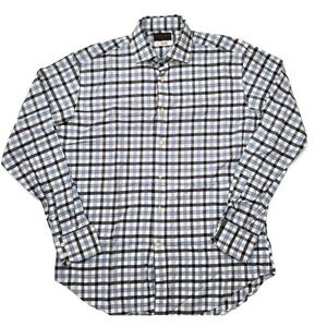 Thomas Dean Button Up Shirt Men Large Long Sleeve Cotton Multicolor Plaid Check